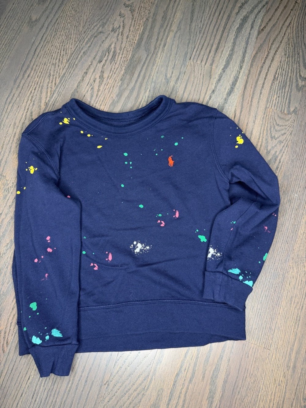 Ralph Lauren Navy Pullover Sweatshirt with Multicolor Paint Splatters